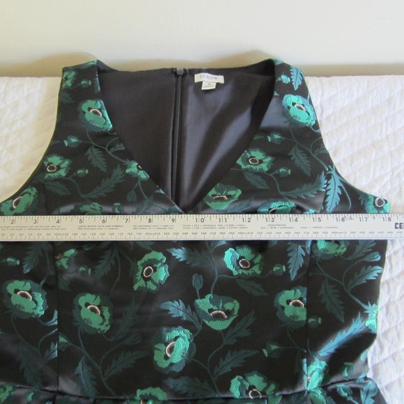 J CREW Jacquard Black w/ Green Floral V-neck Sleeveless Cocktail dress Sz 6 - Picture 12 of 15
